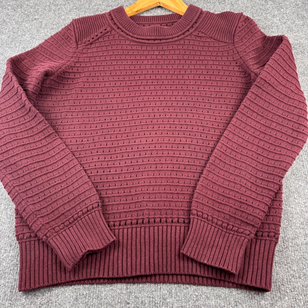 LOFT Sweater Women S Burgundy Excellent Cotton Pointelle Knit Pullover